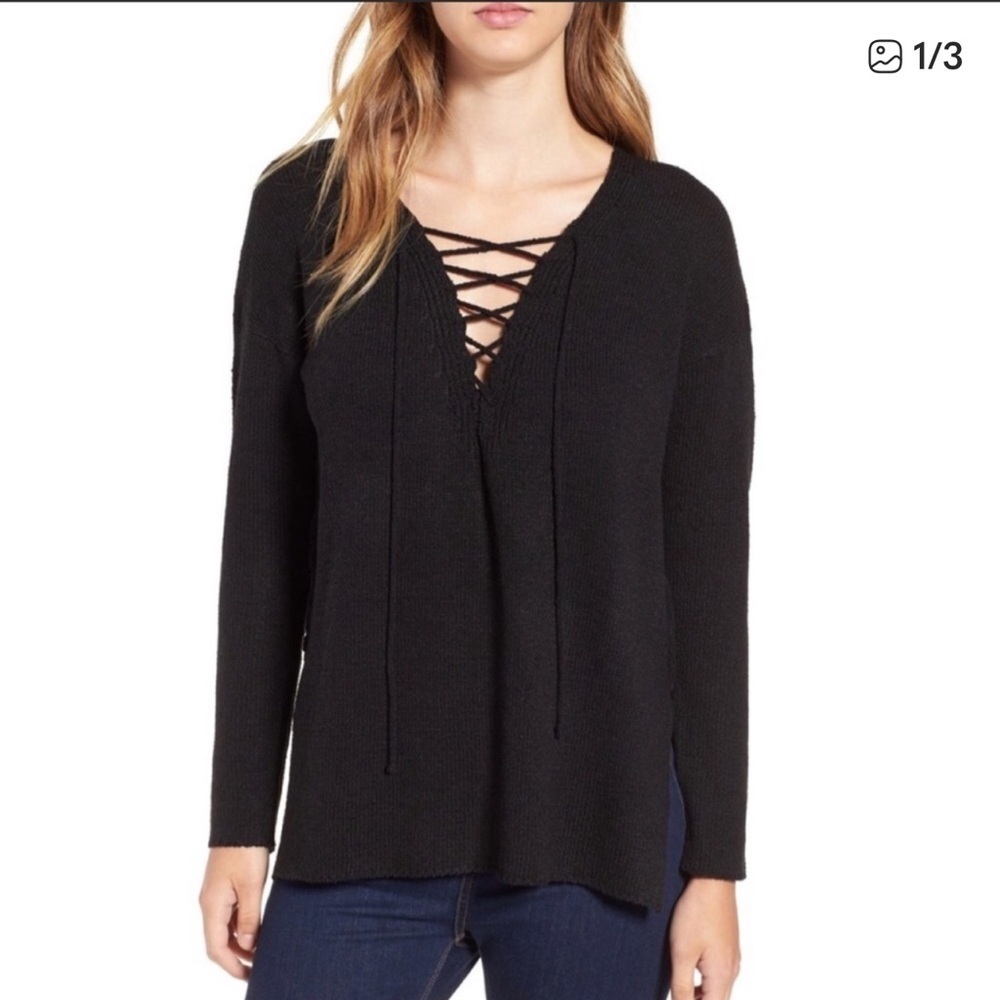 ASTR Black lace up sweater - size XS
